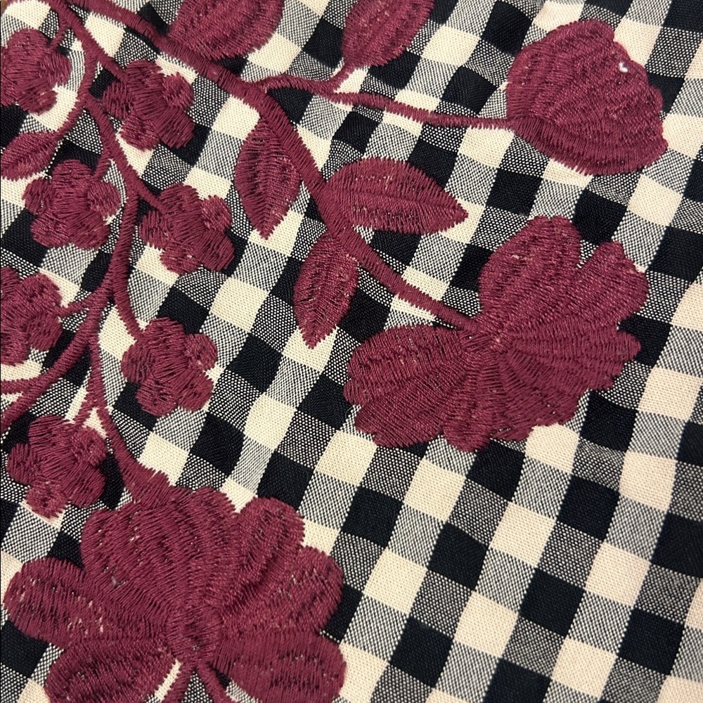 Layerz Clothing Embroidered Top Pink Black Gingham Peasant Ruffled Size XL - Picture 10 of 11